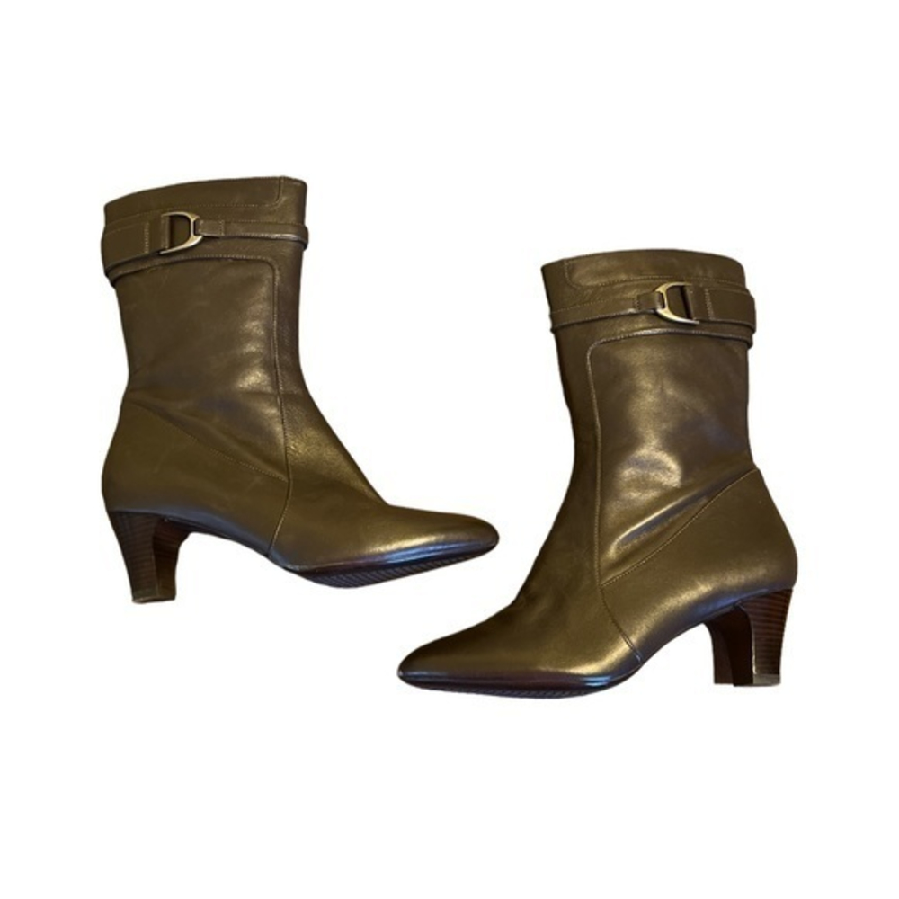 COLE HAAN Women's Brown Leather Heeled Boots Side Zipper Size 7B